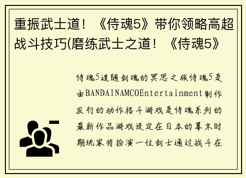 重振武士道！《侍魂5》带你领略高超战斗技巧(磨练武士之道！《侍魂5》以你为主角，探索极致战斗技巧)